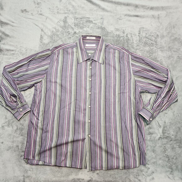 Alan Flusser Men's Dress Shirt Multicolor Striped Long Sleeve Purple Size 2XL - Picture 1 of 12